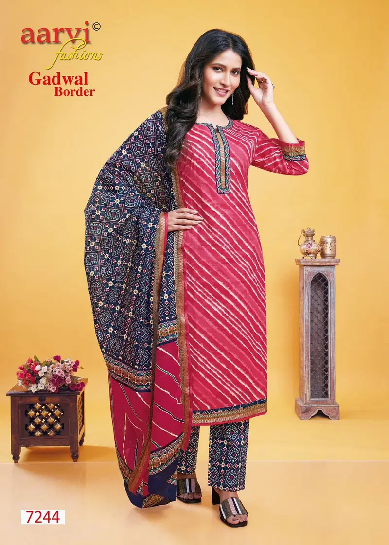 Aarvi Gadhwal Border Vol 9 Printed Cotton Readymade Dress Catalog
